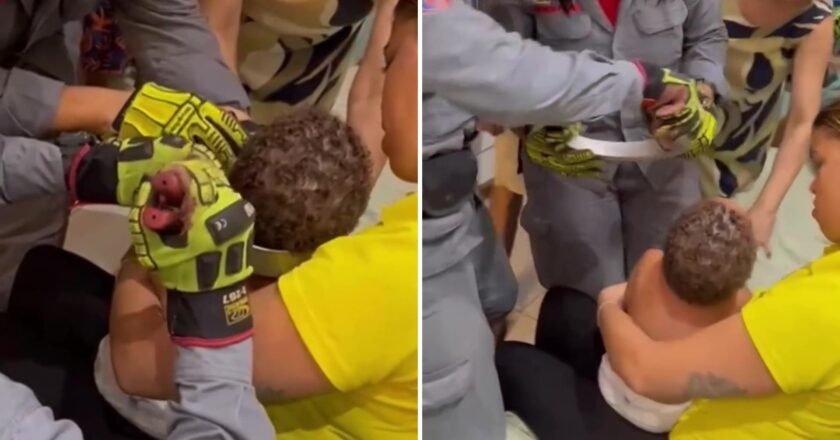 Bombeiros de São Vicente resgatam criança com forma de bolo presa no pescoço