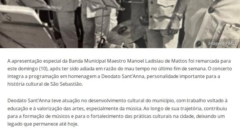 Concerto em homenagem a Deodato Sant’Anna será no domingo