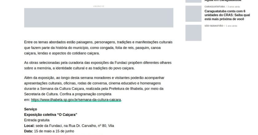Exposição “O Caiçara” estreia na Semana da Cultura Caiçara