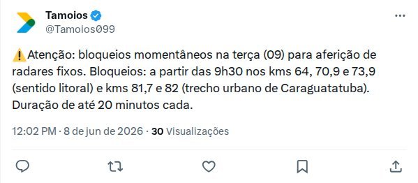 Bloqueios momentâneos na terça-feira