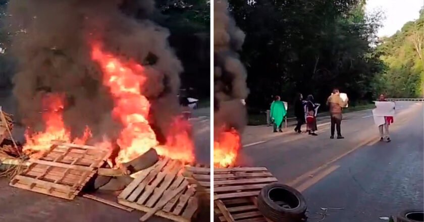Manifestantes bloqueiam rodovia Rio‑Santos em Ubatuba